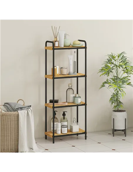 HOMCOM 4-Tier Bamboo Bathroom Storage Shelf, Freestanding Narrow Shelving Unit with Slatted Shelves for Kitchen Bathroom Living 