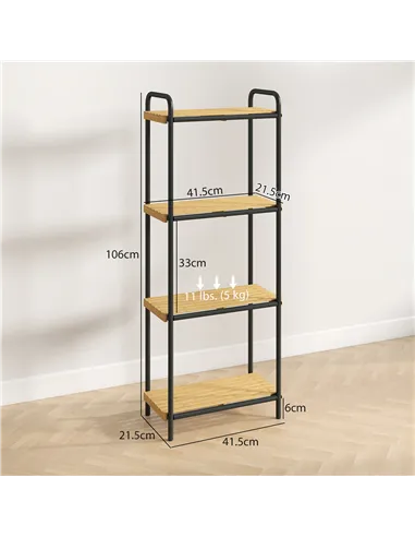 HOMCOM 4-Tier Bamboo Bathroom Storage Shelf, Freestanding Narrow Shelving Unit with Slatted Shelves for Kitchen Bathroom Living 