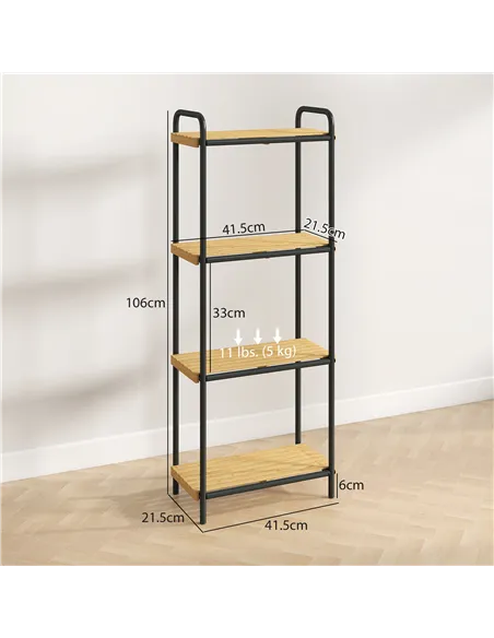 HOMCOM 4-Tier Bamboo Bathroom Storage Shelf, Freestanding Narrow Shelving Unit with Slatted Shelves for Kitchen Bathroom Living 
