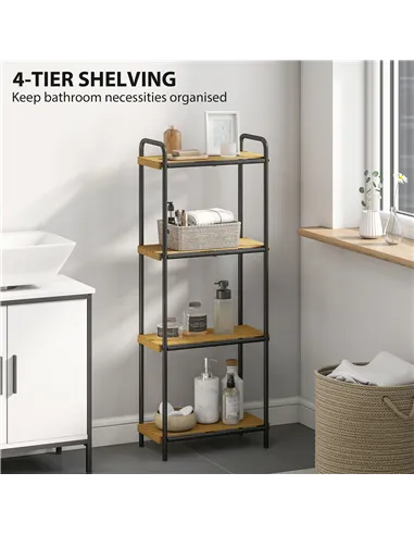 HOMCOM 4-Tier Bamboo Bathroom Storage Shelf, Freestanding Narrow Shelving Unit with Slatted Shelves for Kitchen Bathroom Living 