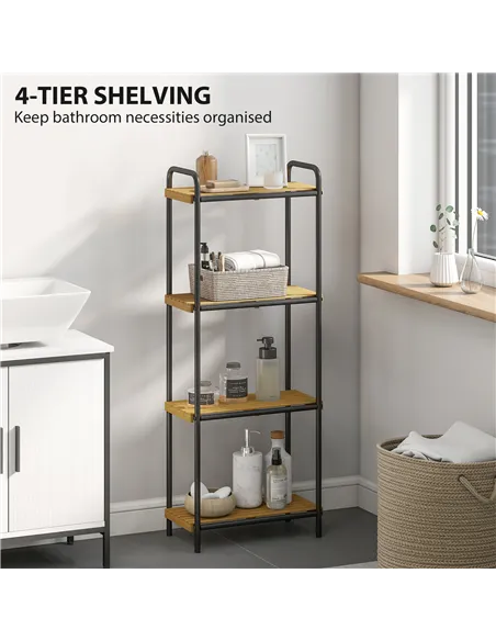 HOMCOM 4-Tier Bamboo Bathroom Storage Shelf, Freestanding Narrow Shelving Unit with Slatted Shelves for Kitchen Bathroom Living 