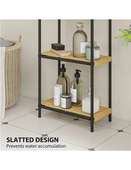 HOMCOM 4-Tier Bamboo Bathroom Storage Shelf, Freestanding Narrow Shelving Unit with Slatted Shelves for Kitchen Bathroom Living 