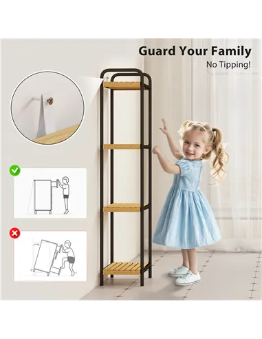 HOMCOM 4-Tier Bamboo Bathroom Storage Shelf, Freestanding Narrow Shelving Unit with Slatted Shelves for Kitchen Bathroom Living 