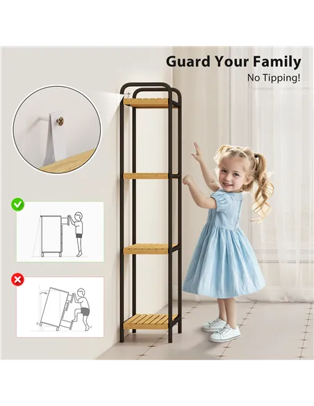 HOMCOM 4-Tier Bamboo Bathroom Storage Shelf, Freestanding Narrow Shelving Unit with Slatted Shelves for Kitchen Bathroom Living 