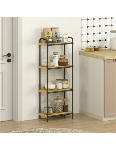 HOMCOM 4-Tier Bamboo Bathroom Storage Shelf, Freestanding Narrow Shelving Unit with Slatted Shelves for Kitchen Bathroom Living 