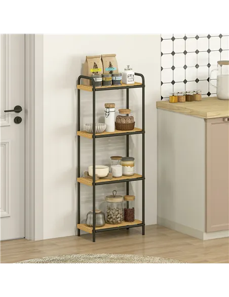 HOMCOM 4-Tier Bamboo Bathroom Storage Shelf, Freestanding Narrow Shelving Unit with Slatted Shelves for Kitchen Bathroom Living 