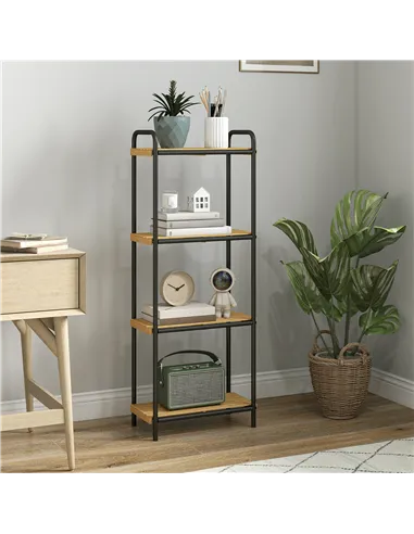 HOMCOM 4-Tier Bamboo Bathroom Storage Shelf, Freestanding Narrow Shelving Unit with Slatted Shelves for Kitchen Bathroom Living 