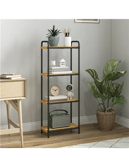 HOMCOM 4-Tier Bamboo Bathroom Storage Shelf, Freestanding Narrow Shelving Unit with Slatted Shelves for Kitchen Bathroom Living 