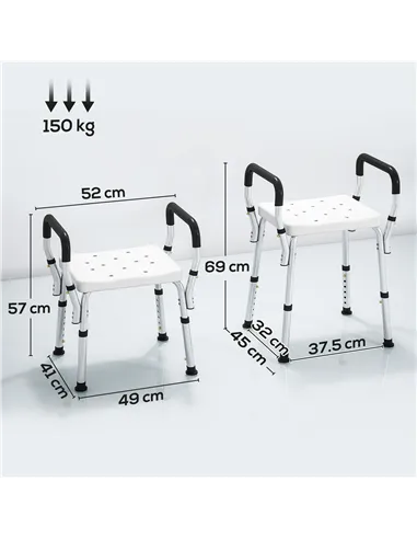 HOMCOM 57-69cm Aluminium Frame Bath Seat