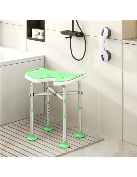 HOMCOM 39-51.5cm 'U' Seat Padded Shower Stool - Green
