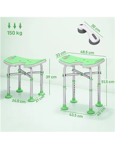 HOMCOM 39-51.5cm 'U' Seat Padded Shower Stool - Green