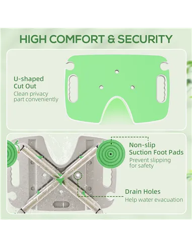 HOMCOM 39-51.5cm 'U' Seat Padded Shower Stool - Green