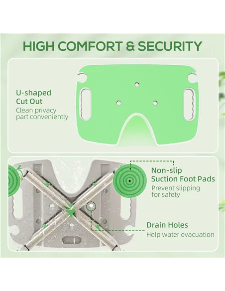 HOMCOM 39-51.5cm 'U' Seat Padded Shower Stool - Green