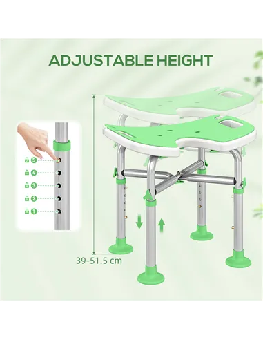 HOMCOM 39-51.5cm 'U' Seat Padded Shower Stool - Green