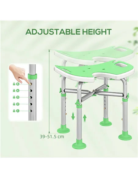 HOMCOM 39-51.5cm 'U' Seat Padded Shower Stool - Green