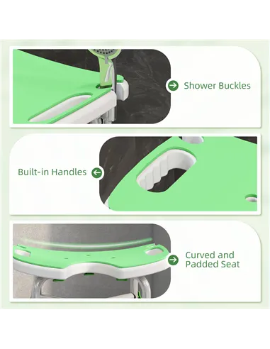 HOMCOM 39-51.5cm 'U' Seat Padded Shower Stool - Green