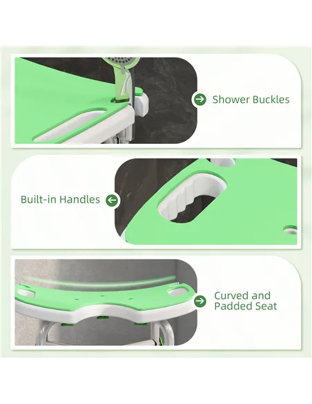 HOMCOM 39-51.5cm 'U' Seat Padded Shower Stool - Green