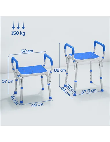 HOMCOM 57-69cm Aluminium Frame Bath Seat
