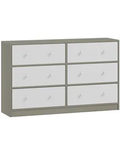 HOMCOM Chest of Drawers, Dresser with 6 Fabric Drawers - White and Grey