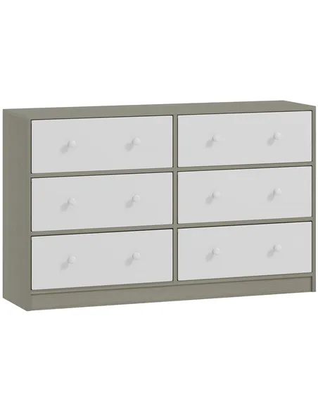 HOMCOM Chest of Drawers, Dresser with 6 Fabric Drawers - White and Grey