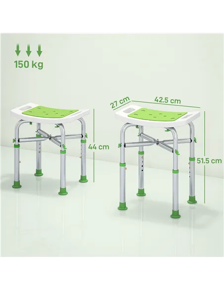 HOMCOM 44-51.5cm Aluminium Frame Shower/Bath Stool - Green