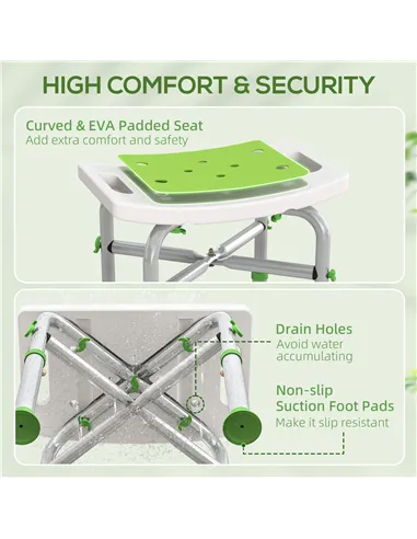 HOMCOM 44-51.5cm Aluminium Frame Shower/Bath Stool - Green