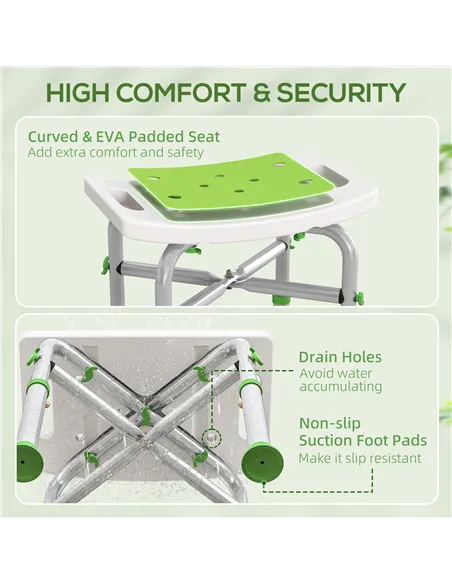 HOMCOM 44-51.5cm Aluminium Frame Shower/Bath Stool - Green