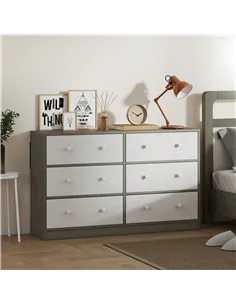HOMCOM Chest of Drawers, Dresser with 6 Fabric Drawers - White and Grey 2
