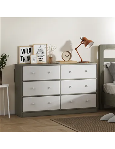 HOMCOM Chest of Drawers, Dresser with 6 Fabric Drawers - White and Grey