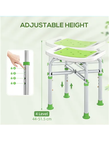 HOMCOM 44-51.5cm Aluminium Frame Shower/Bath Stool - Green