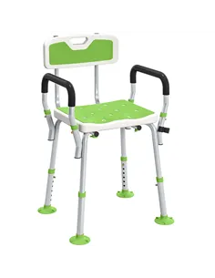 HOMCOM EVA Padded Shower Chair for the Elderly and Disabled, Height Adjustable Shower Stool with Back and Arms, 4 Suction Foot P