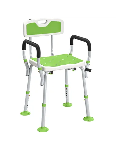 HOMCOM EVA Padded Shower Chair for the Elderly and Disabled, Height Adjustable Shower Stool with Back and Arms, 4 Suction Foot P