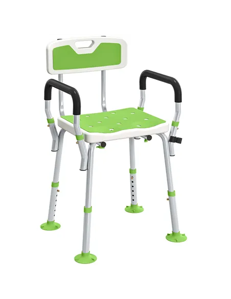HOMCOM EVA Padded Shower Chair for the Elderly and Disabled, Height Adjustable Shower Stool with Back and Arms, 4 Suction Foot P