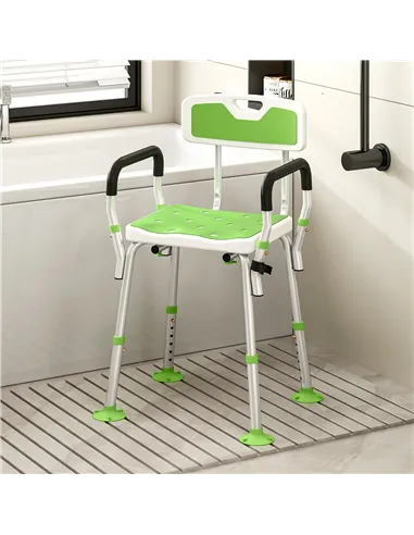 HOMCOM EVA Padded Shower Chair for the Elderly and Disabled, Height Adjustable Shower Stool with Back and Arms, 4 Suction Foot P