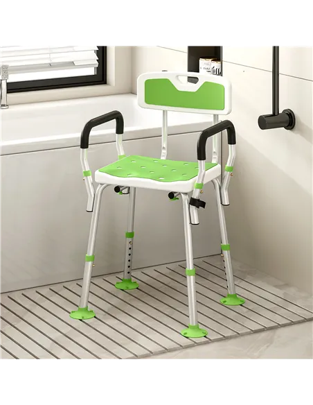 HOMCOM EVA Padded Shower Chair for the Elderly and Disabled, Height Adjustable Shower Stool with Back and Arms, 4 Suction Foot P