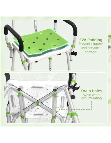 HOMCOM EVA Padded Shower Chair for the Elderly and Disabled, Height Adjustable Shower Stool with Back and Arms, 4 Suction Foot P