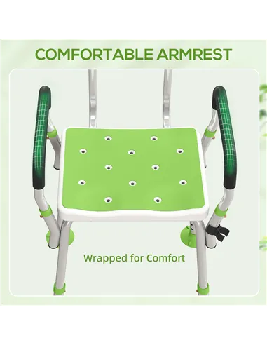 HOMCOM EVA Padded Shower Chair for the Elderly and Disabled, Height Adjustable Shower Stool with Back and Arms, 4 Suction Foot P