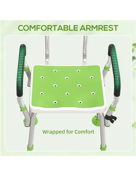 HOMCOM EVA Padded Shower Chair for the Elderly and Disabled, Height Adjustable Shower Stool with Back and Arms, 4 Suction Foot P