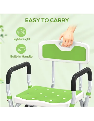 HOMCOM EVA Padded Shower Chair for the Elderly and Disabled, Height Adjustable Shower Stool with Back and Arms, 4 Suction Foot P