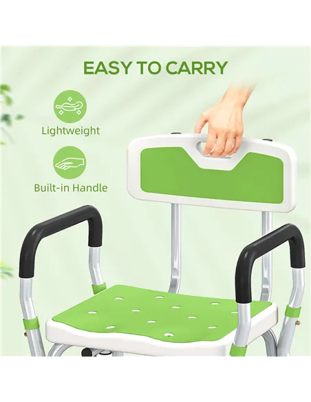 HOMCOM EVA Padded Shower Chair for the Elderly and Disabled, Height Adjustable Shower Stool with Back and Arms, 4 Suction Foot P