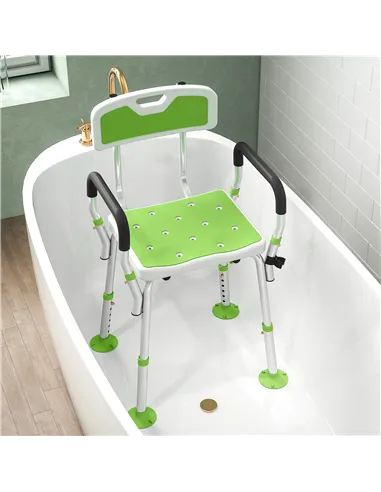 HOMCOM EVA Padded Shower Chair for the Elderly and Disabled, Height Adjustable Shower Stool with Back and Arms, 4 Suction Foot P