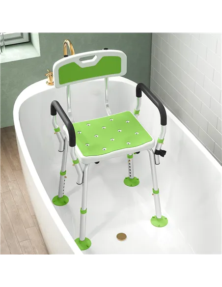 HOMCOM EVA Padded Shower Chair for the Elderly and Disabled, Height Adjustable Shower Stool with Back and Arms, 4 Suction Foot P