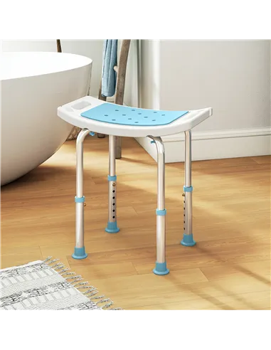 HOMCOM Shower Chair, Adjustable Height Shower Stool with Aluminium Frame and Non-Slip Feet, Bathtub Stool Seat for Elderly Disab