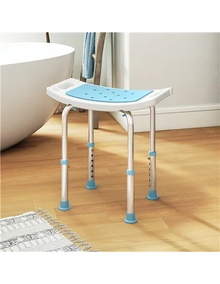 HOMCOM Shower Chair, Adjustable Height Shower Stool with Aluminium Frame and Non-Slip Feet, Bathtub Stool Seat for Elderly Disab