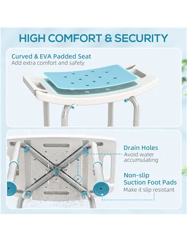 HOMCOM Shower Chair, Adjustable Height Shower Stool with Aluminium Frame and Non-Slip Feet, Bathtub Stool Seat for Elderly Disab