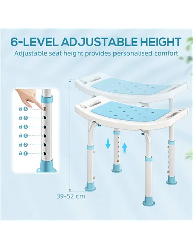 HOMCOM Shower Chair, Adjustable Height Shower Stool with Aluminium Frame and Non-Slip Feet, Bathtub Stool Seat for Elderly Disab
