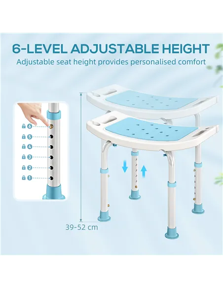 HOMCOM Shower Chair, Adjustable Height Shower Stool with Aluminium Frame and Non-Slip Feet, Bathtub Stool Seat for Elderly Disab