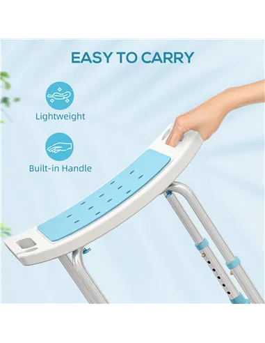 HOMCOM Shower Chair, Adjustable Height Shower Stool with Aluminium Frame and Non-Slip Feet, Bathtub Stool Seat for Elderly Disab