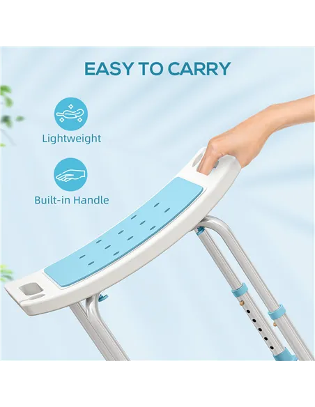 HOMCOM Shower Chair, Adjustable Height Shower Stool with Aluminium Frame and Non-Slip Feet, Bathtub Stool Seat for Elderly Disab