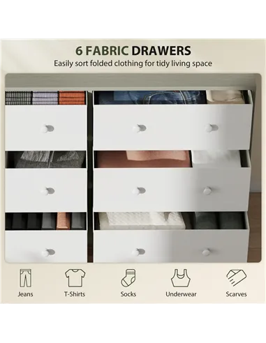HOMCOM Chest of Drawers, Dresser with 6 Fabric Drawers - White and Grey